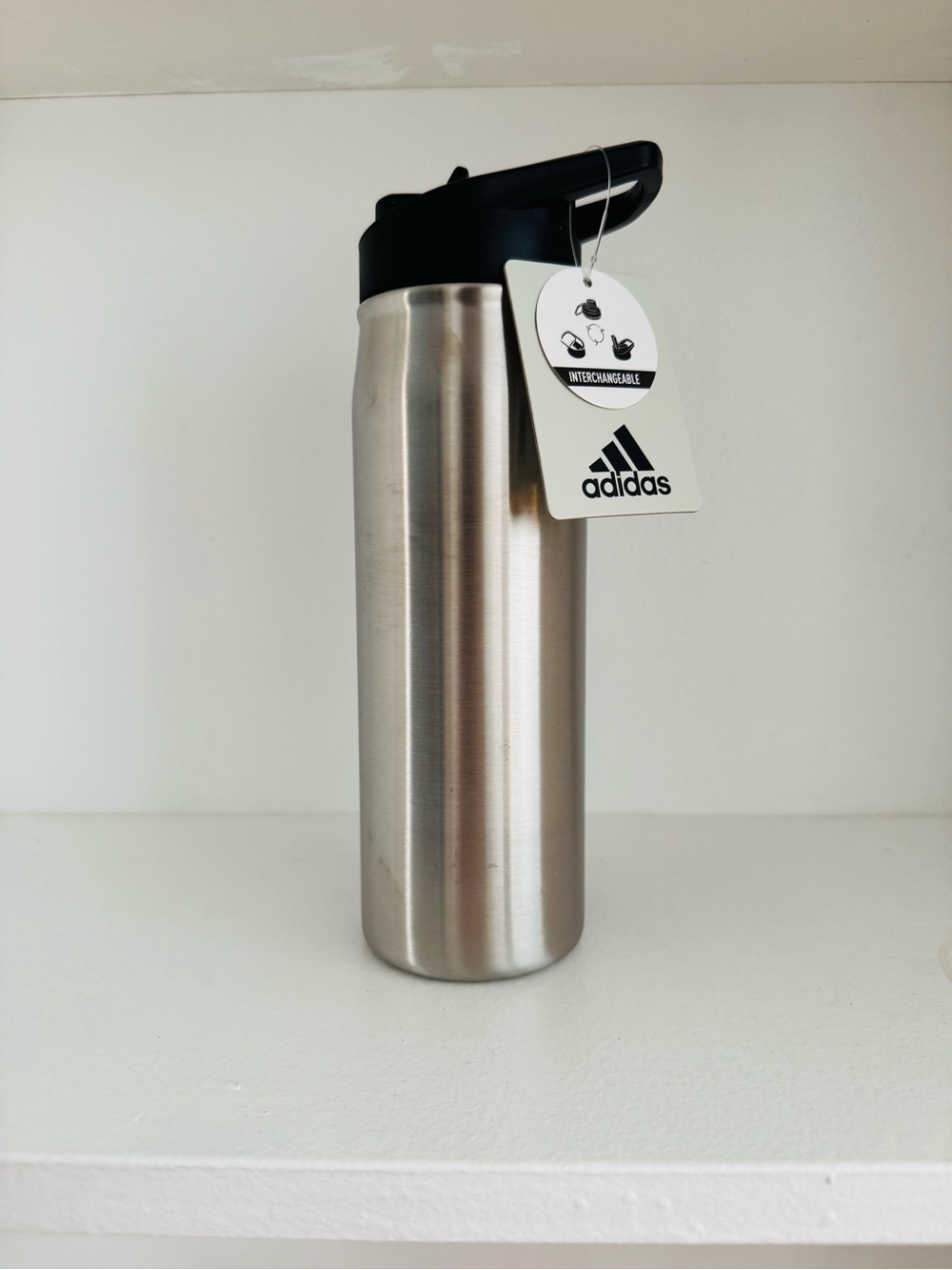 NWT adidas Silver Stainless Steel Bottle with Black Lid